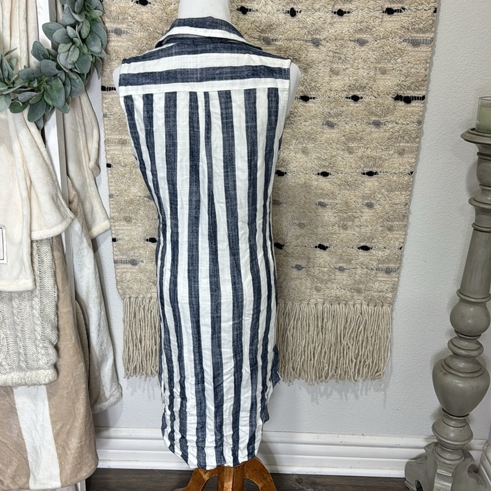 Hope & Harlow blue and White button down Striped Midi shirt Dress size 8 - Picture 5 of 8